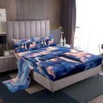 Aircraft Boys Sheet Set 3D Airplane Fighter Plane Bedding Set Blue Gray Cloud Bed Sheets for Boys Bedroom Dreamy Sky Bed Set (Queen Flat Sheet & Fitted Sheet with 2 Pillow Case)