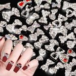 editTime Charms Metal Alloy Silver Gold 3D Nail Art Bow Crown Elk Butterfly Rhinestone Crystal Diamonds Nail Studs Manicure Jewelry for Crafts DIY Nail Art Tip (Bow)