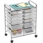 Simple Houseware Utility Cart with 12 Drawers Rolling Storage Art Craft Organizer on Wheels, Chrome