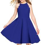 Arshiner Girl's Halter Neck Scallop Sleeveless Summer Casual Sundress A-line Dress with Pockets Blue for 12-13 Years