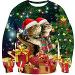 Loveternal Herren Damen Ugly Christmas Pullover Sweatshirts 3D Cat Gift Print Xmas Alpaca Long Sleeve Crew Neck Sweater Funny Tops Jumpers M