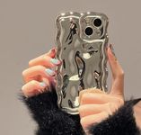 FABSPARK Case for iPhone 13,3D Meteorite Bubble Pattern Electroplate Plating Glitter Curly Wavy Frame Glossy Case,Soft TPU Shockproof Case for iPhone 13 Phone Case 6.1 Inch,Silvery