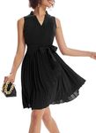 GRACE KARIN Women Elegant Pleated Swing Dress Solid Sleeveless V-Neck Work Dress