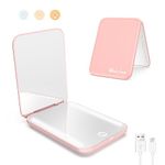 wobsion Rechargeable Travel Mirror,1x/3x Magnification Compact Mirror,3 Color Lights Pocket Mirror,Dimmable Portable Makeup Mirror,400mah,Small Mirror for Purse,Gifts,Pink