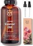 Bionoble Castor Oil Organic Cold Pressed 50ml + Pipette & Pump - Glass Bottle - 100% Pure Hexane Free Organic Castor Oil Cold Pressed - Castor Oil for Hair Growth, Eyelash serum, Beard Oil, Hair Oil