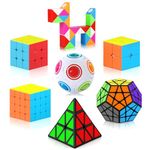 Vdealen Speed Cube Set, 7 Pack Puzzle Cube Bundle Fidget Ball 2x2 3x3 4x4 Pyramid Dodecahedron Rainbow Snake Magic Cube, Smooth Cube Game Toys Gift for Kids & Adults