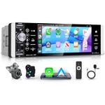 Rimoody Single Din Car Stereo 5.1" Touchscreen - Wireless CarPlay/Android Auto, FM/AM/RDS, Bluetooth, EQ, Mirror Link, USB, Rear View Camera, Most 1 Din Universal Fit