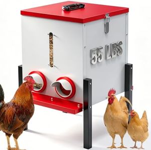 PETDOTT 55 lbs Large Capacity Automatic Chicken Feeder - 4 Feeding Ports, No Waste Chicken Feeder, Height-Adjustable Legs & Secure Locking Lid for Chickens, Ducks & Poultry