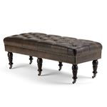Simpli Home Henley 50 inch Wide Traditional Rectangle Tufted Ottoman Bench in Distressed Brown Bonded Leather