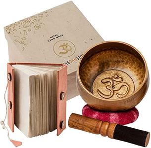 Ohm Store Tibetan Singing Bowl and Lokta Journal Set — Handcrafted Nepali Meditation Sound Bowl Self Care Gift for Stress Relief, Spiritual Chakra Healing, and Mindfulness