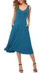 Urban CoCo Women's Summer Casual Sleeveless Flared Midi Dress Swing T-Shirt Dresses with Pockets - blue - X-Large