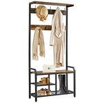 Yaheetech Coat Stands with Shoe Rack for Hallway, Coat Rack Stand with Shoe Storage, Top Shelf & 23 Hooks, Hall Tree with Bench for Office/Bedroom/Entryway, Metal Frame, Rustic Brown