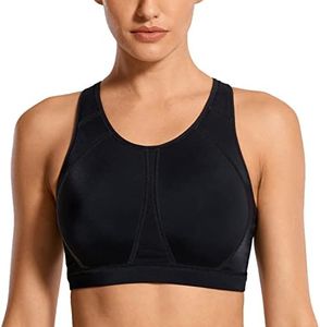 SYROKAN Women's High Impact Full Support Wire Free Padded Active Sports Bra Black 2 34C