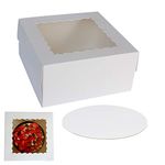 ZMYBCPACK 10" x 10" x 5" Cake Boxes with Window & 10" Round Cake Boards(10 Pack of Each), Paperboard Cake Baker Box for Bakery, Cakes, Pastries