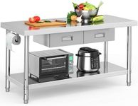 YITAHOME 60" X 24" Stainless Steel Table with Paper Towel Holder and 2 Drawers, NSF Work Table with Drawer, Metal Table Prep Table for Home Kitchen Restaurant Garage Warehouse