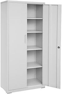 SONGMICS Armadio in Metallo, Armadietto Multiuso, con 5 Ripiani, Anta Doppia e Chiusura, Mobiletto per Strumenti, per Garage Ufficio Studio, Grigio OMC015G01