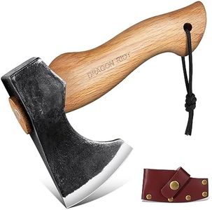 DRAGON RIOT 8.5 inch Camping Axes and Hatchets, Bushcraft Axe for Wood Splitting and Kindling, Hand Forged Carbon Steel Hatchets Axe, Ash Wood Handle, Retro Sheath with Gift Box