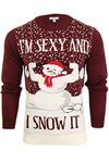 Xact Men's Novely Funny Christmas Jumper, Sexy & I Snow It Slogan, Crew Neck (Burgundy) L