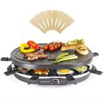 Andrew James 8 Person Traditional Raclette Grill with 8 Pans & Spatulas | Adjustable 1200W Thermostatic Control | Easy Clean Non-Stick Surfaces | Perfect for Parties and Indoor Use