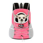 Pawaboo Pet Dog Carrier Backpack, Puppy Dog Travel Front Carrier for Small Medium Dogs Cats, Adjustable Breathable Dog Carrying Backpack with Safety Strips for Hiking, Walking (Pink S Up to 5 lbs)