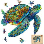 Wooden Jigsaw Puzzle for Adults and Kids Unique Shape Wood Colorful Beautiful Box Fun Challenge Brain Health Family Game Creative Gift for Friends Rompecabezas madera(Sea Turtle 200pcs)