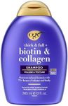 OGX Thick & Full + Biotin & Collagen Volumizing Shampoo, Nutrient-Infused Hair Shampoo with Vitamin B7 Biotin Gives Hair Volume & Body for 72+ Hours, Sulfate-Free Surfactants, 13 fl. oz