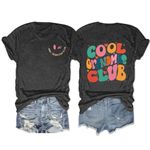 Funny Cool Grandmas Club Shirts for Women Grandmother Life Floral Grandma Tshirts Letter Print Casual Tee Tops, Dark Grey, S