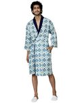 Ravaiyaa - Attitude is everything Cotton Men's Bathrobe Sleepwear Spa Wear Nightdress (White Blue Ikat)