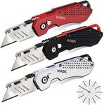 KATA 3-Pack Heavy Duty Box Cutter Folding Utility Knife With Zinc Alloy Body, Quick Change Blades, Lock-Back Design, Extra 12pc Blades For Cartons, Cardboard and Boxes