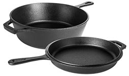 Pre Seasoned Dutch Oven Pot - Cast Iron Frying Pan Griddle - 2in1 Combo Cooker Skillet Lid – 3.2 Quart Dutch Oven, 10.25 inch Skillet - by Nuovva