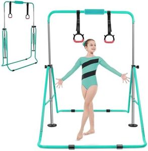 YEEGO DIRECT Gymnastics Bar with Rings,Gymnastics Bar for Kids Ages 3-12,Foldable Gymnastics Bar,Kids Gymnastics Bar Expandable for Home Training Kids Gifts for Grils Boys(Green)