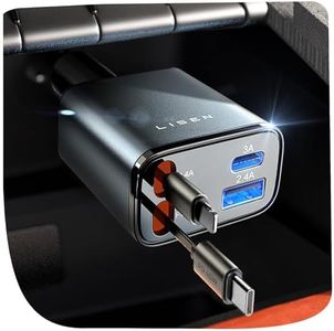 LISEN Retráctil Cargador Coche Carga Rápida 69W, Accesorios Coche Camper Furgoneta para iPhone 16 Pro MAX/e 15 Cargador Mechero USB C 12V para Samsung S25 Xiaomi Regalos Originales Mujer Gadgets