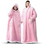 CASKIE One Piece Extra Long Hoodie Blanket for Women and Men 3XL, Oversized Fleece Wearable Sweatshirt for Adult, Super Warm Sherpa Hoodie, One Size XXXL