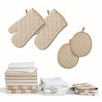 20 Piece Kitchen Dish Cloths Set - 100% Cotton Dish Towels, Heat Resistant Kitchen Mittens and Pot Holder Set, Reusable Dish Rags for Washing Dishes, Absorbent Dish Towels for Kitchen Drying - Beige