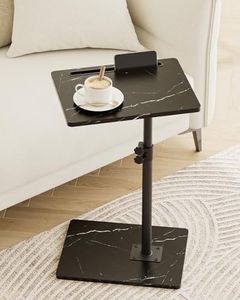 Masupu Sofa Arm Tray Table - 360° Swivel Height Adjustable End Table, Small Snack Side Table for Couch, C Shaped Table for Bed, Chair or TV Tray Table(Marble Black)
