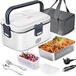 AUTOPkio 1.8L Electric Heated Lunch Box - 220V/ 24V/ 12V 3 in 1 Heatbox Food Heater Warmer with Bag and Detachable Stainless Steel Container for Truck, Car, Office (Grey)