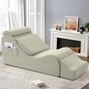 Yoga Chair Lounge for Adult, Ergonomic Chaise Lounge Chair with Side Pocket, Headrest, Waist Pad, Ottoman，Perfect for Stretching, Massage, and Relaxation, Used in Living Room, Bedroom