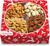 Christmas Nuts Gift Basket for Holiday Season, Premium Mixed Nut Assortment Gift Gourmet Snack Food Present Box, Organic and Kosher - Christmas Gift Basket for Family (4 Sectional)