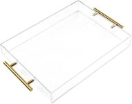 40cm x 30cm Clear Acrylic Serving Tray with Golden Handles, Decorative Trays Sturdy Huge Capacity Acrylic Tray for Kitchen and Desk Organizer, Storage Tray (40cm x 30cm x 5cm)