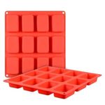 SR 12-Cavity Silicone Mould for Soap Making, Loaf, Muffins - Pack of 1, Red