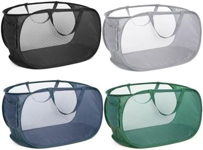 4 Pack Durable Collapsible Laundry Baskets, Mesh Foldable Laundry Basket, Pop Up Laundry Hamper with Pocket, Clothes Hamper with Reinforced Handles for Laundry, Bathroom, Kids Room, Dorm or Travel