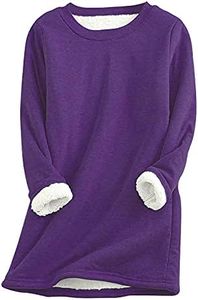 Winter Thermal Tops for Women Fleece Lined Warm Shirts Casual Solid Color Long Sleeve Crewneck Soft T-Shirts Blouses