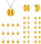 Landical 12 Sets Softball Necklace and Earrings Sport Theme Gifts Softball Earrings Stud Softball Pendant Necklaces for Girls Kids Teen Youth Women Player Softball Game Fan Jewelry Accessories, Metal,