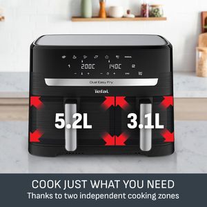 Tefal Easy Fry Dual Zone Digital Air Fryer, 8.3L – 2 Drawers, 8-in-1, Non-Stick, Black
