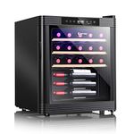 COSTWAY Wine Cooler, 21 Bottles Freestanding Champagne Wine Cellar and Chiller with 41℉- 64℉ Digital Temperature Display, Wooden Shelves, Glass Door, Built-in LED light, Quiet Operation, Mini Countertop Wine Fridge for Home Kitchen, Black