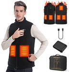 LUXURY-VITA Heated Vest For Men Casual Lightweight Fleece Jacket USB Electric Heated Vest Outerwear With Battery Pack Included For Outdoor Hiking Fishing Running(Black,L)