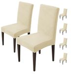 House of Quirk Stretchy Universal Jacquard Waterproof Sapphire Chair Cover Removable & Washable Short Dining Chair Cover Protector Seat Slipcover (Beige,Pack of 6)