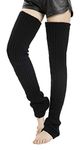 Leotruny Women's Winter Thick Knit Extra Long Thigh High Leg Warmers, C01-black, Medium