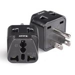 OREI USA Travel Adapter, Japan, Philippines Canada Travel Plug, India to USA Converter Plug - 2 in 1 Type B - Perfect for Laptop, Camera Chargers - CE, RoHS - 2 Pack - Black - 5 Years Warranty