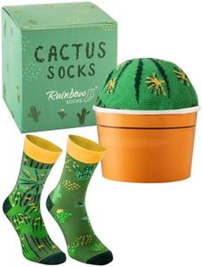 Rainbow Socks - Cactus nel vaso - verde, calze cactus per donne e uomini - un regalo per gli amanti di cactus, suculenti, piante verdi - Tamaño 41-46